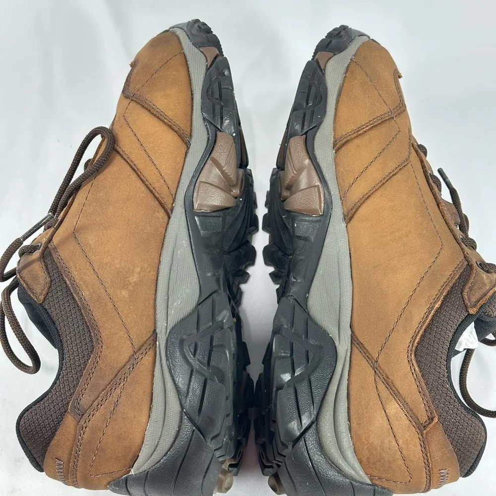 #177 Merrell Shoes Mens Size 8 Brown Leather Trail Hiking Vibram Sneakers J91827